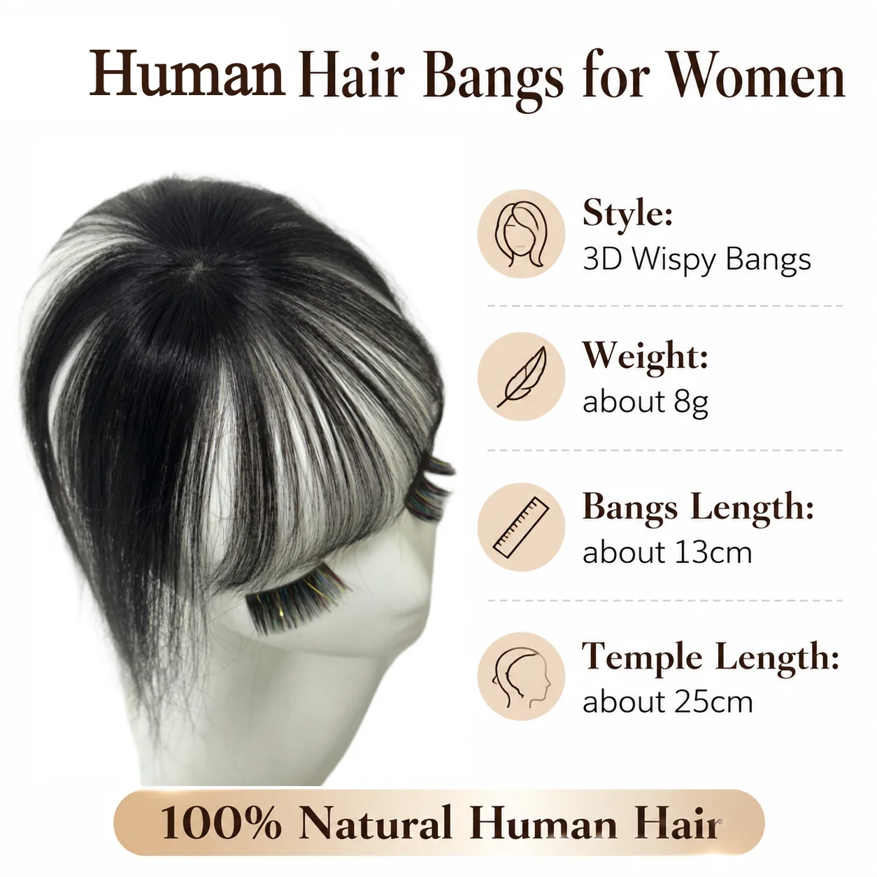 Anemone 3D Natural Human Hair Fringe Clip-In Bangs Transparent Lace Airy Brazilian Hair Non-Remy for Women