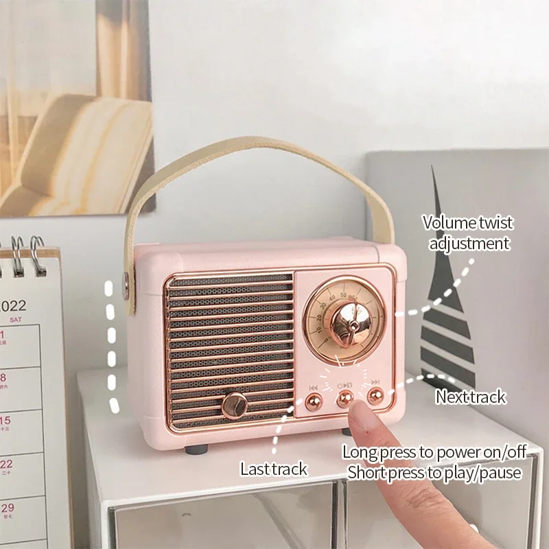 Mini Altavoz Bluetooth Retro para decoración de escritorio, Subwoofer inalámbrico de carga USB, decoración Kawaii, lindo