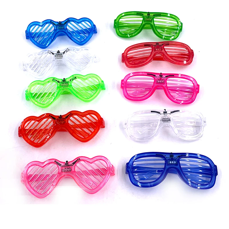 1/10PCS LED Rave Neon Flashing Shutter Glasses Luminous Heart Shape Glasses Glow Party Wedding Birthday Supplies for Adult Kids