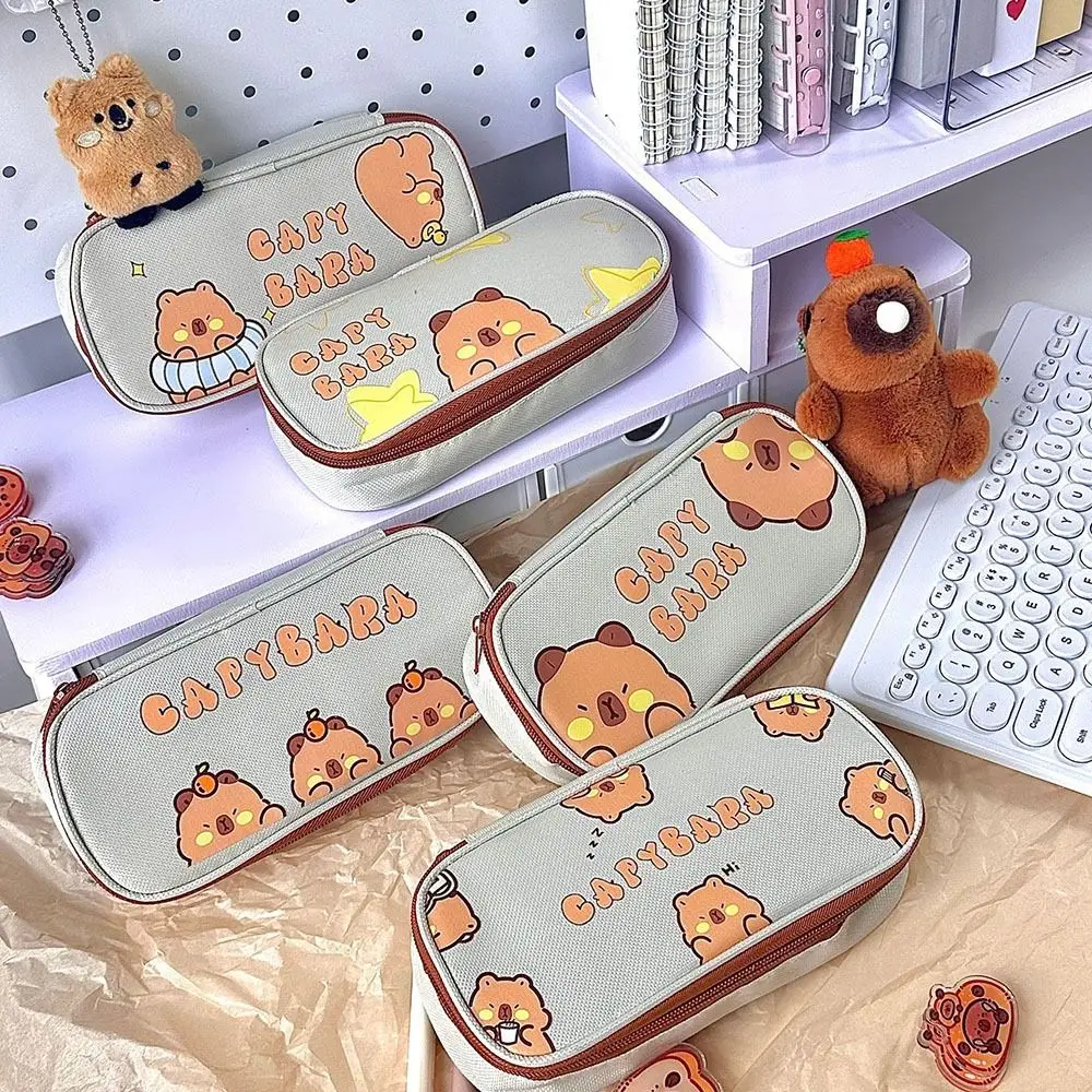 High Quality Oxford Stationery Storage Bag Large-capacity Multi-function Pen Bag Cartoon Capybara Portable Pencil Case