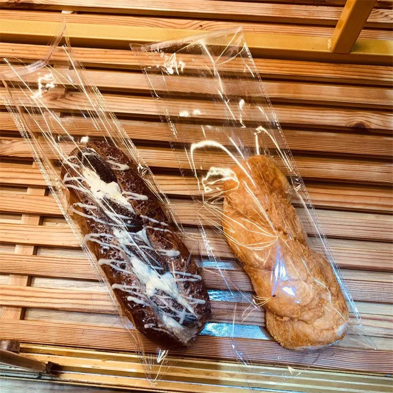 StoBag 100pcs Transparent Long Bread Food Sealed Packaging Bag Self-adhesive Plastic Clear Baking Handmade Pouch Party Favors