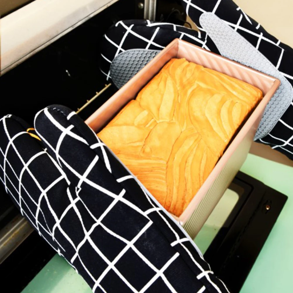 

Black Oven Mitts High Temp Resistant Silicone Kitchen Gloves Heat Proof Baking Grilling Camping Tools Thickened