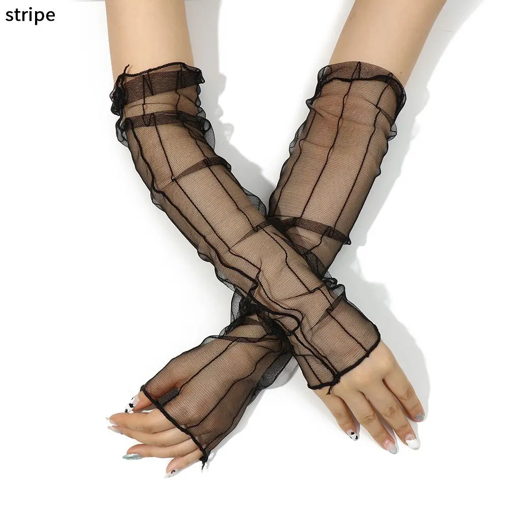Women UV Thin Breathable Sun Protection Sleeves Driving Gloves Sunscreen Long-Sleeved Mesh Lace Gloves