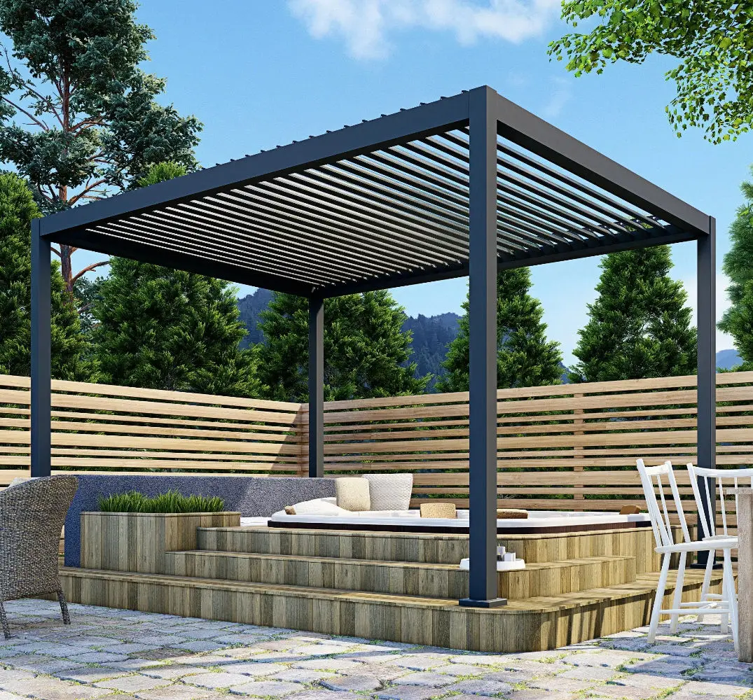 Environmentally Friendly Outdoor Heavy Duty Pavilion Wear Resistant Aluminum Alloy Pergola Adjustable Blinds Rainproof Gazebo