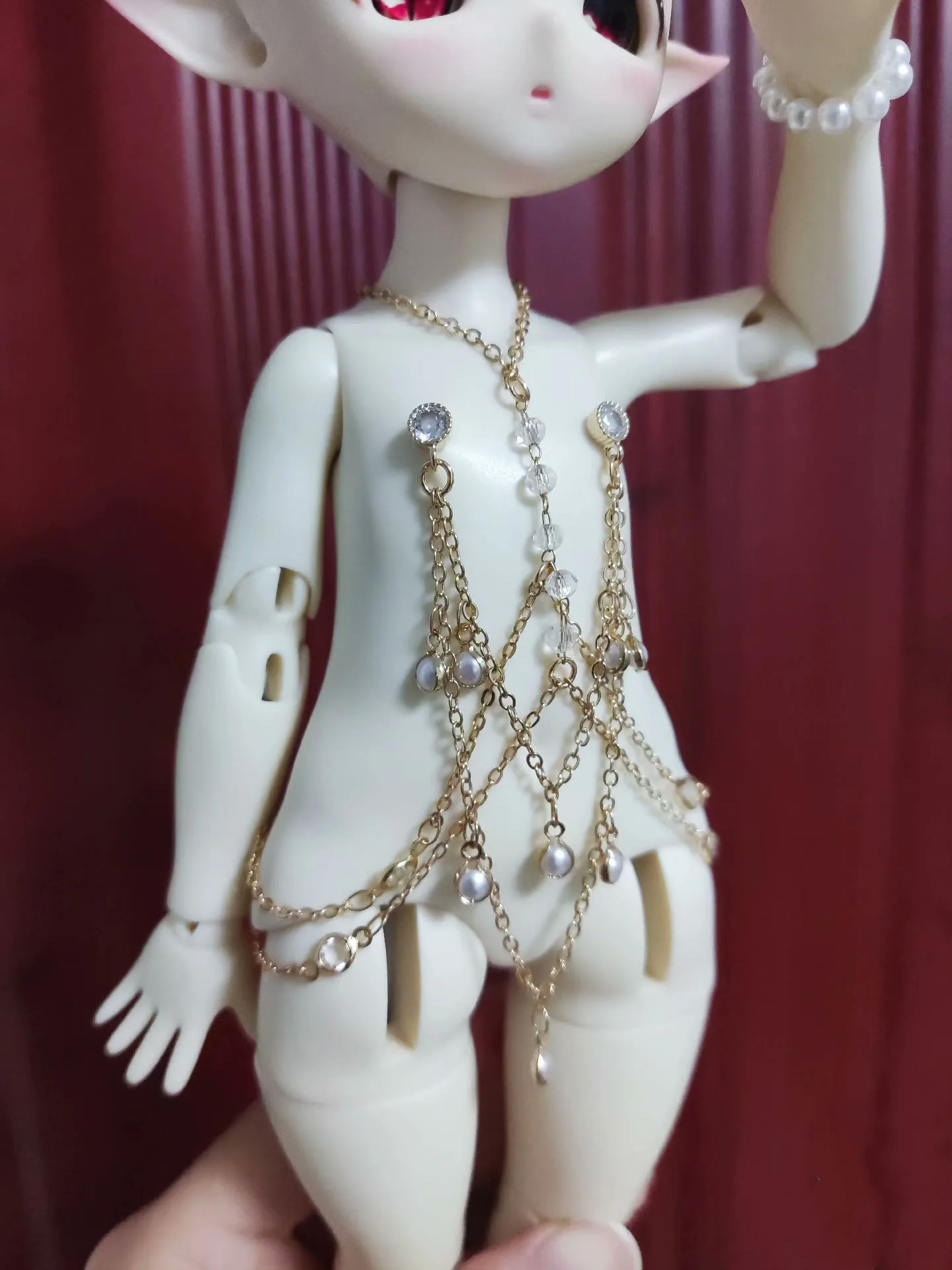 1-6-bjd-人形クリスタルイミテーションパールヨーロピアンスタイルボディチェーン、エキゾチックスタイル純銅アクセサリー胸チェーンイヤリング装飾