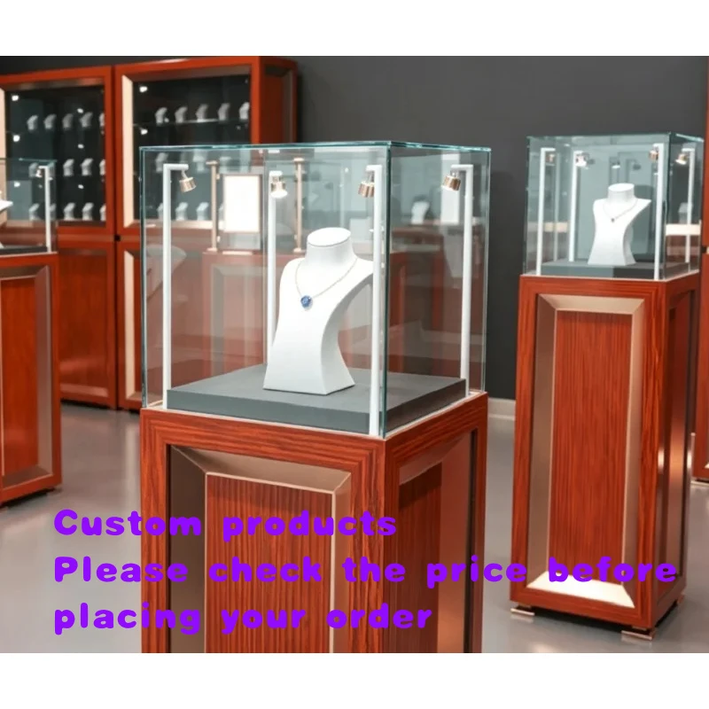 custom.Custom High-End Jewelry Solid Wood Pedestal Display, Glass Showcase Luxury Jewelry