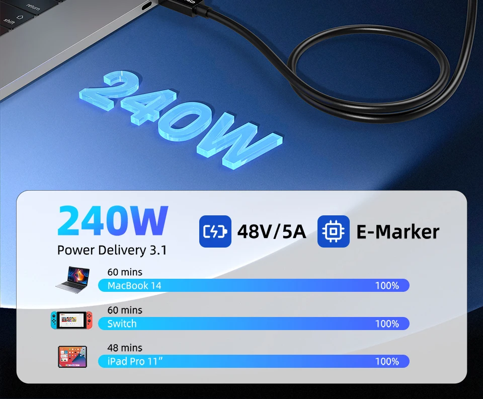 Thunderbolt 5 Kabel Weiches TPE 80Gbps Typ-C USB4 V2 Koaxialkabel USB-C zu C 240W 16K 8K für EGPU Mac MINI SSD iPhone 16 MacBook – Detail 14