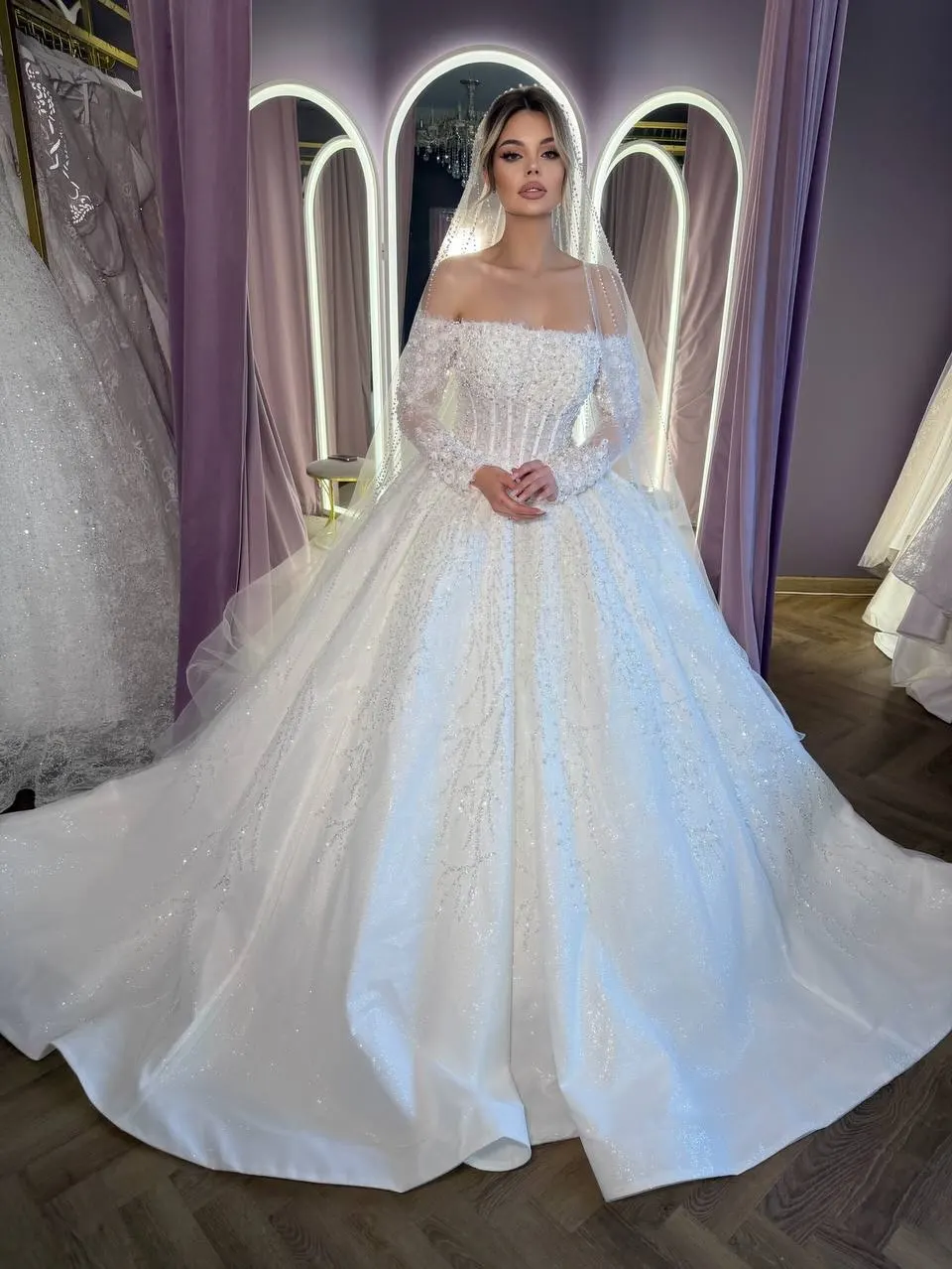 

Luxury Glitter Wedding Dress for Women Long Sleeve Ball Gown Bridal Dress Elegant Princess Wedding Gown Vestido De Novia
