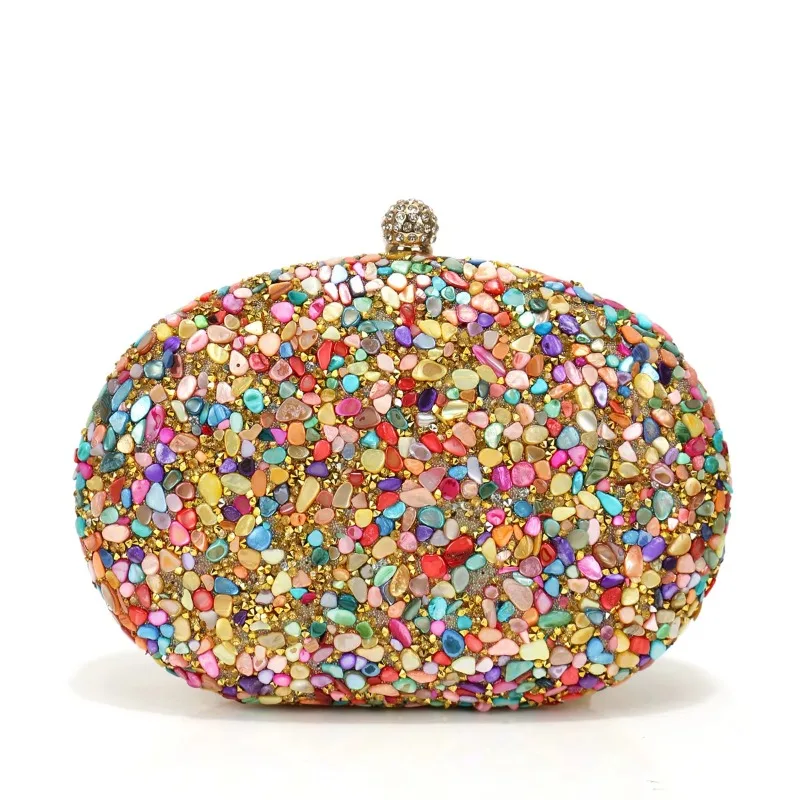 New Colored Diamond Shell Dinner Bag Women's Luxury Multi-Color Crystal Clutch Bag Party Wedding Chain Bag
