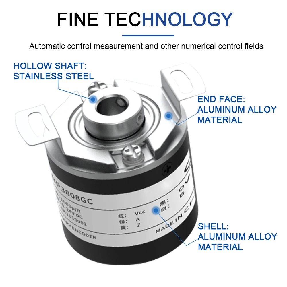 Cloweit 38mm Incremental Rotary Encoder 8mm Half Hollow Shaft Photoelectric Optical Switch 10-1024-1800-2500-3600 PPR 5-24VDC