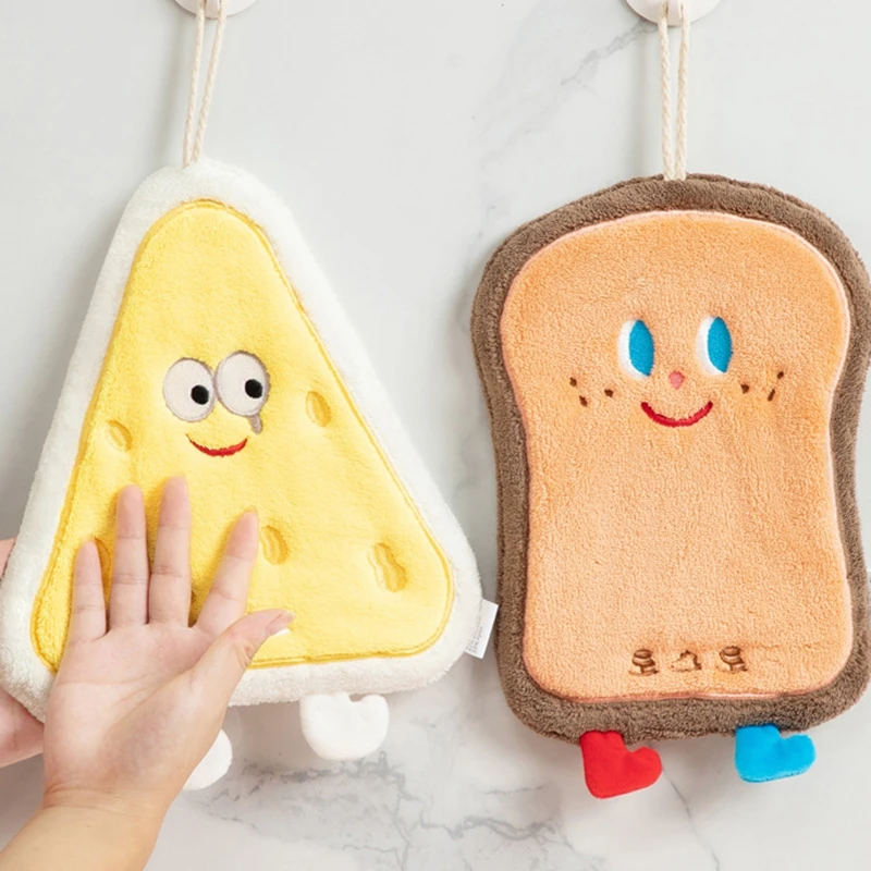 Children's Hand Towels Cute Cartoon Dog Hanging Towel Cleaning Rags Absorbent Kitchen Bathroom Towels Double-thickness Towel