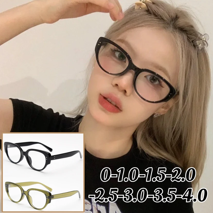 

Fashion Myopia Glasses Anti-Blue Light Eyewear Cat Ear PC Frame Near Sight Optical Prescription Glasses with Diopter 0 TO -4.0