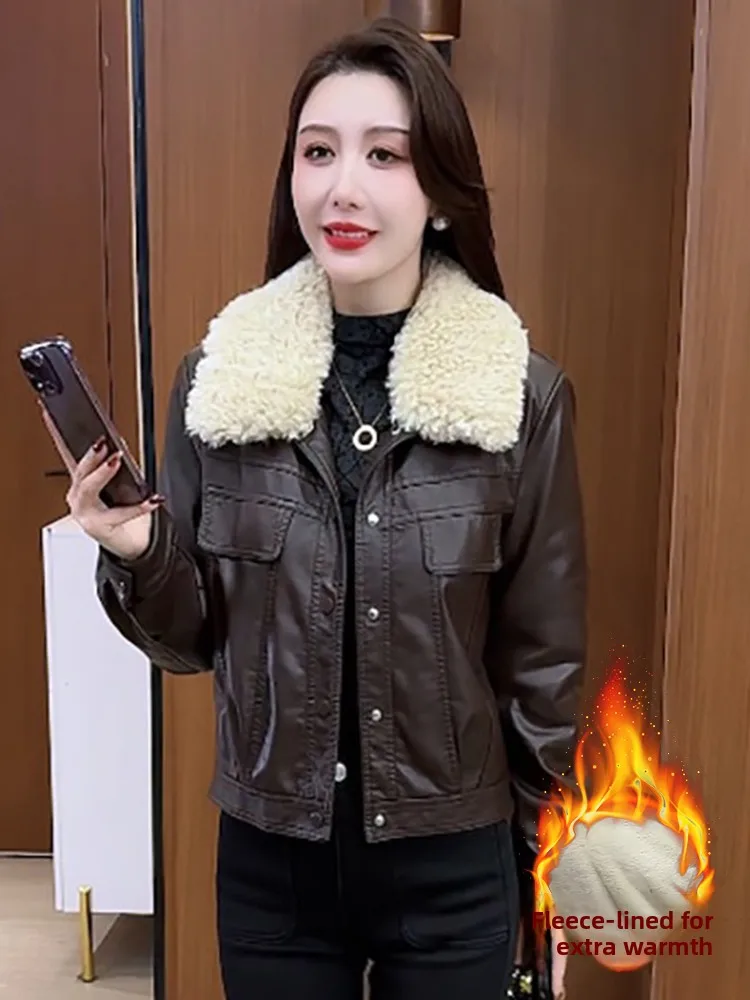 Unieke Sli Thiened Winter Lederen Jaet Dames 2025, Nieuwe Warmte Motorfiets Jaet Top Quali Pendelen Sle Loose Fit