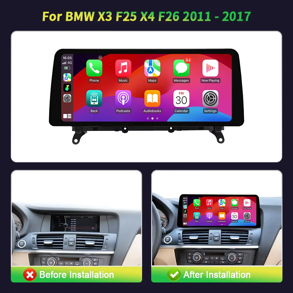 Car Radio Carplay Stereo Multimedia Navigation Screen 12.3‘’ Android 14 For BMW X3 F25 X4 F26 2011-2017 Head Unit