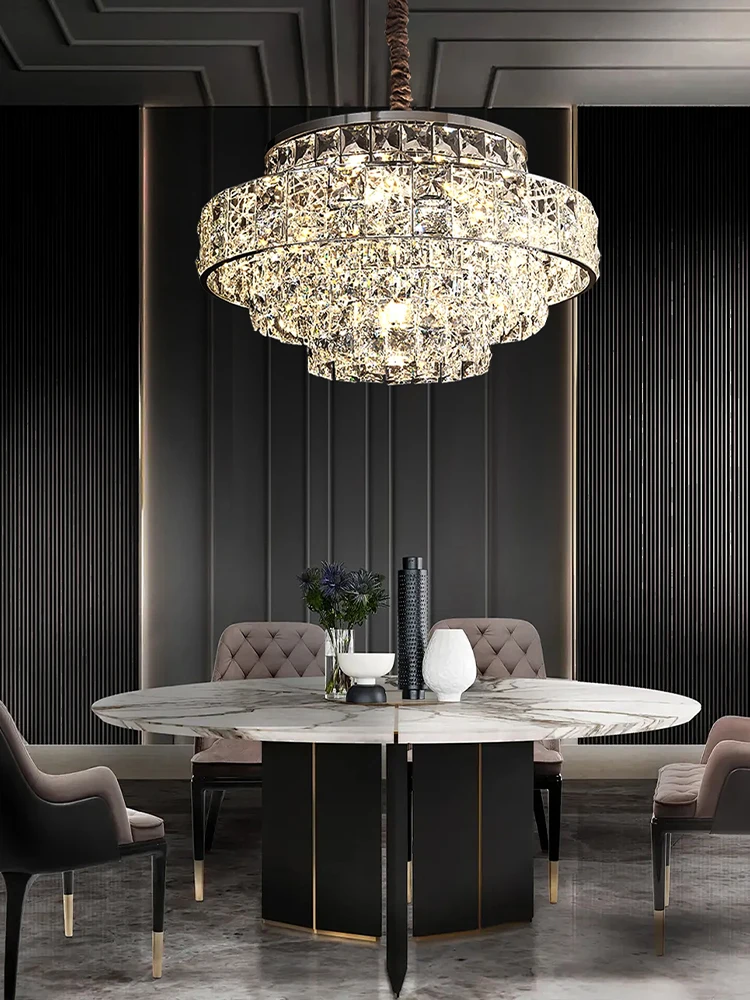 

Luxury Glittering Crystal Long Pendant Lights Modern Lustres LED Oval Hanging Lamps for Ceiling Home Decor for Dining Room