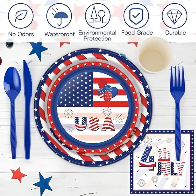 Fourth Of July Party Supplies 4th Of July American Flag Patriotic Tableware Set Patriotic Party Supplies Paper Plates Napkins