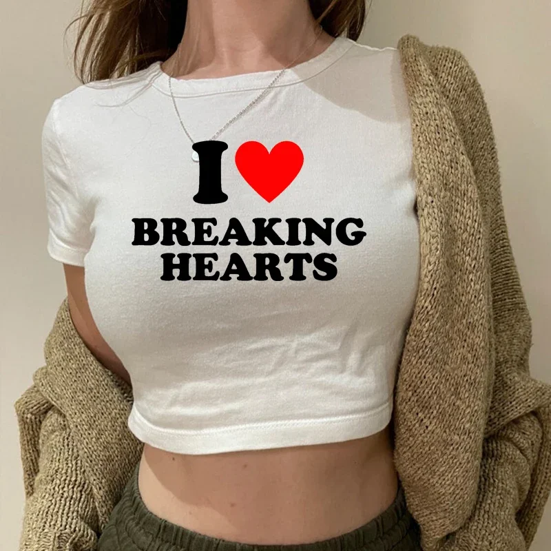 

I Heart Breaking Hearts 2000s Grunge Baby Tee Harajuku T Shirt Women College Fashion Cropped Tops Hip Hop Tshirt Dropshipping