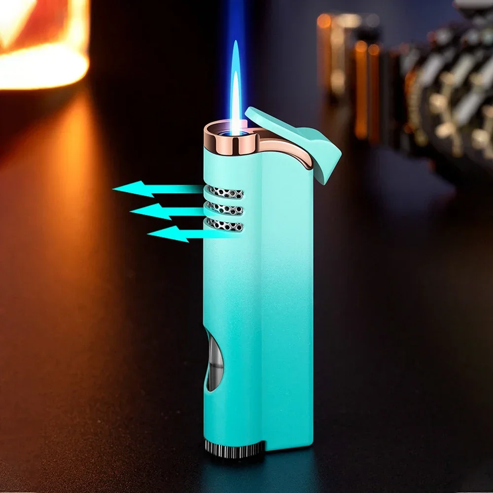 Windproof Torch Gas Lighter Powerful Tube Straight Blue Fire Turbo Pipe Butane Refillable Jet Flame Lighter Creative Smoker Gift