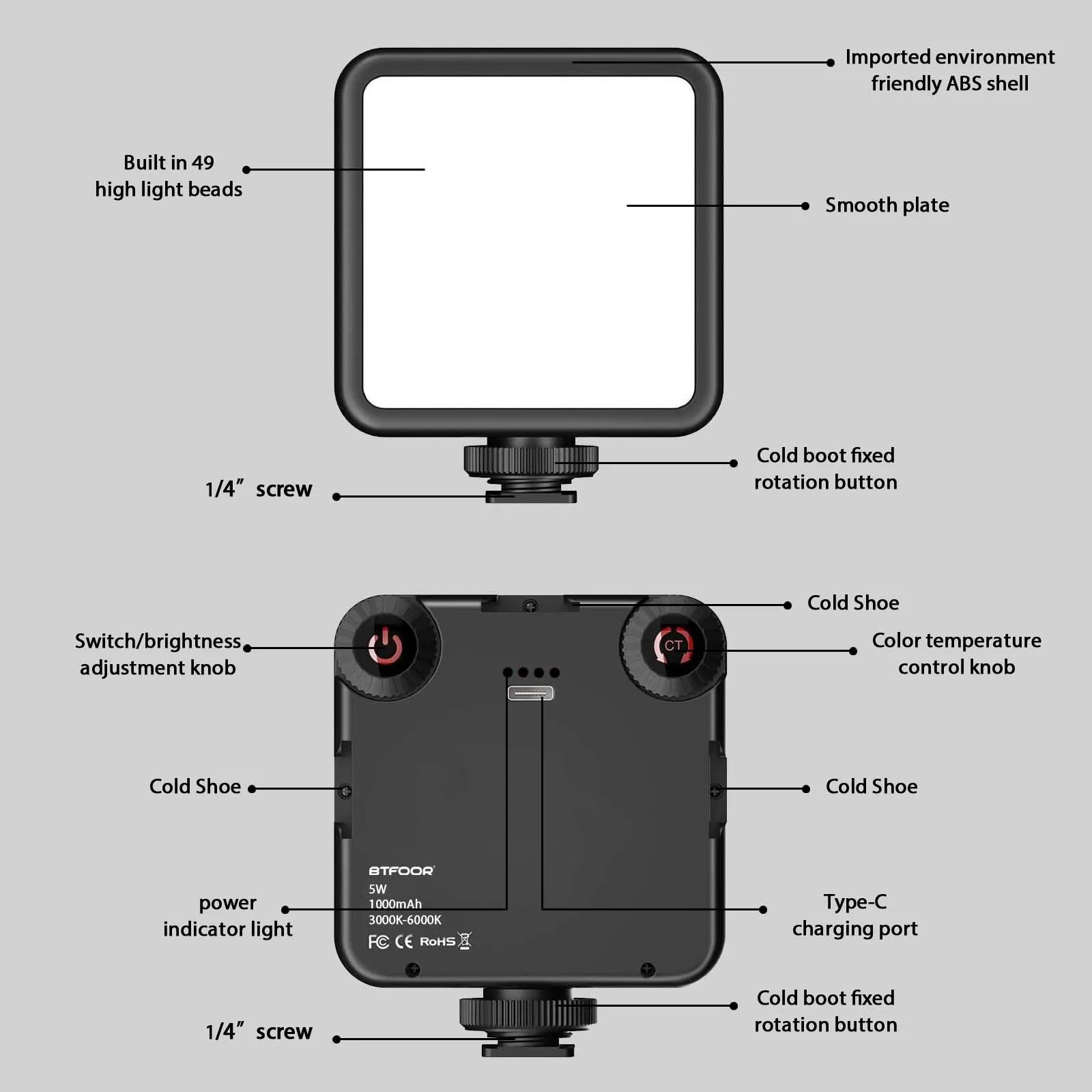 Luz de vídeo con Clip LED portátil, iluminación bicolor de 3000K-6000K para cámara DSLR, videocámara Gopro Vlog