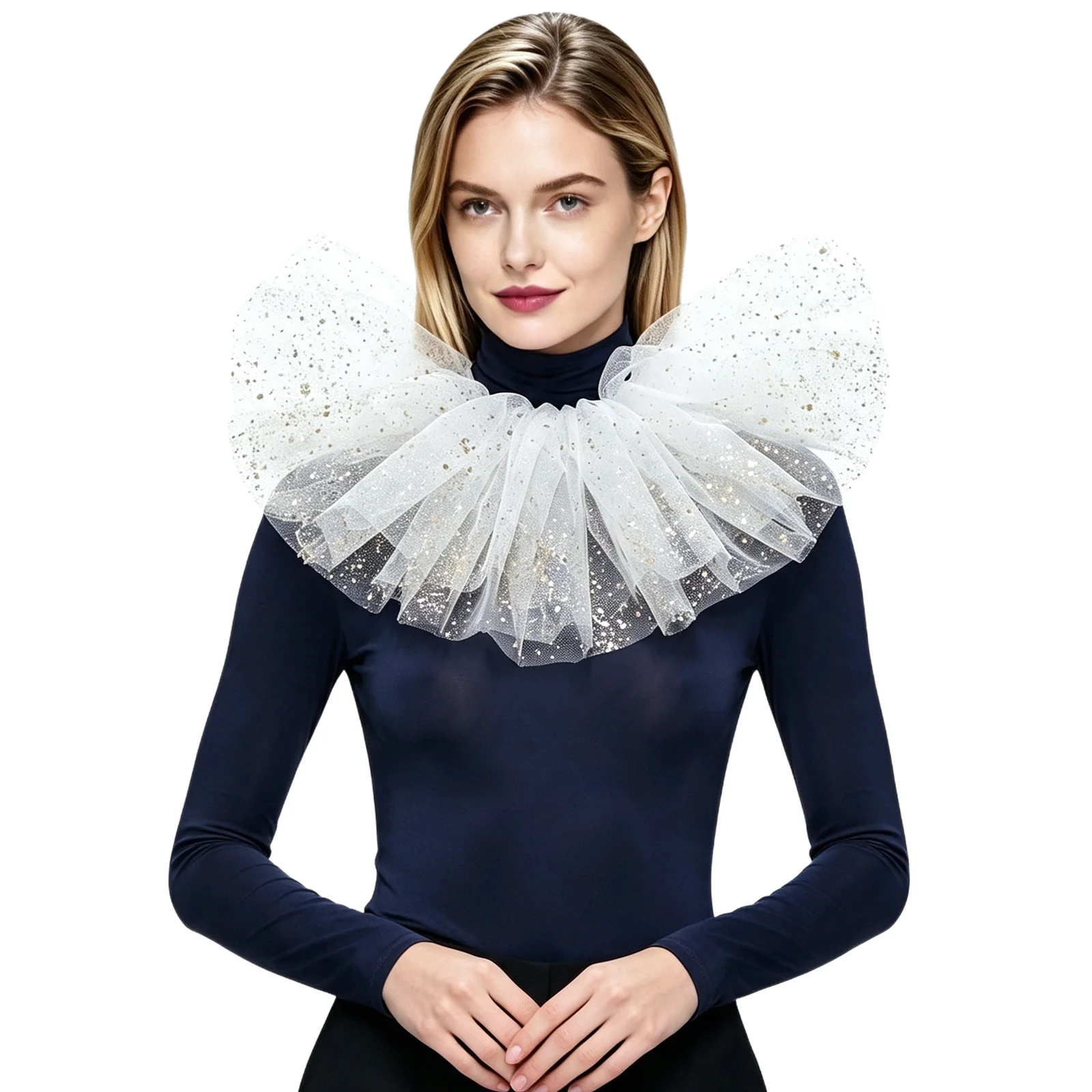 Women Mesh Tulle Layered Ruffled Victorian Collar Faux Shawl Steampunk Gothic for Cosplay Halloween Party Masquerade Stage
