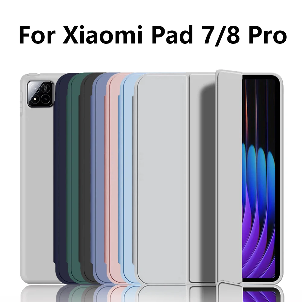 Slim Protective Case for Xiaomi Pad 7 Pro 8 Pro 11.2 Soft Silicone Trifold Stand Tablet Cover Auto Wake Sleep Shell