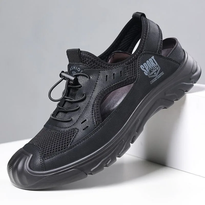 Summer New Men's Hollow Out Sandals Beach Mesh Breathable PU Leather Soft Casual Shoes Outdoor Comfortable Man's Sneakers Hombre