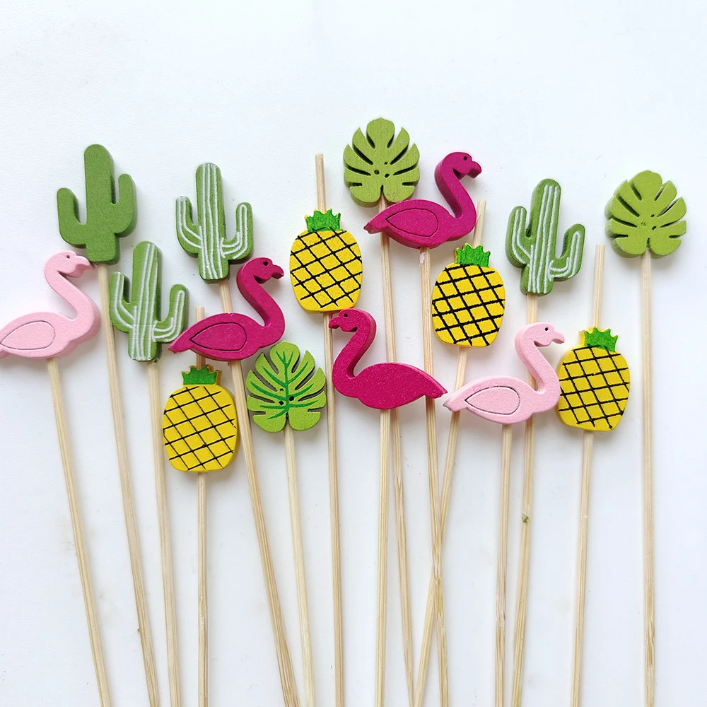 50/100Pcs Bamboo Skewers Hawaii Party Disposable Buffet Food Picks Cupcake Fruit Fork Party Dessert Salad Stick Toothpick Skewer