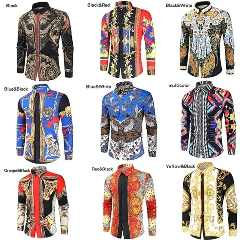 

New Luxury Royal Shirt Men Casual Slim Fit Long Sleeve Men Paisley Print Shirt Camisa Social Prom Party Cool Trendy Men's Shirt