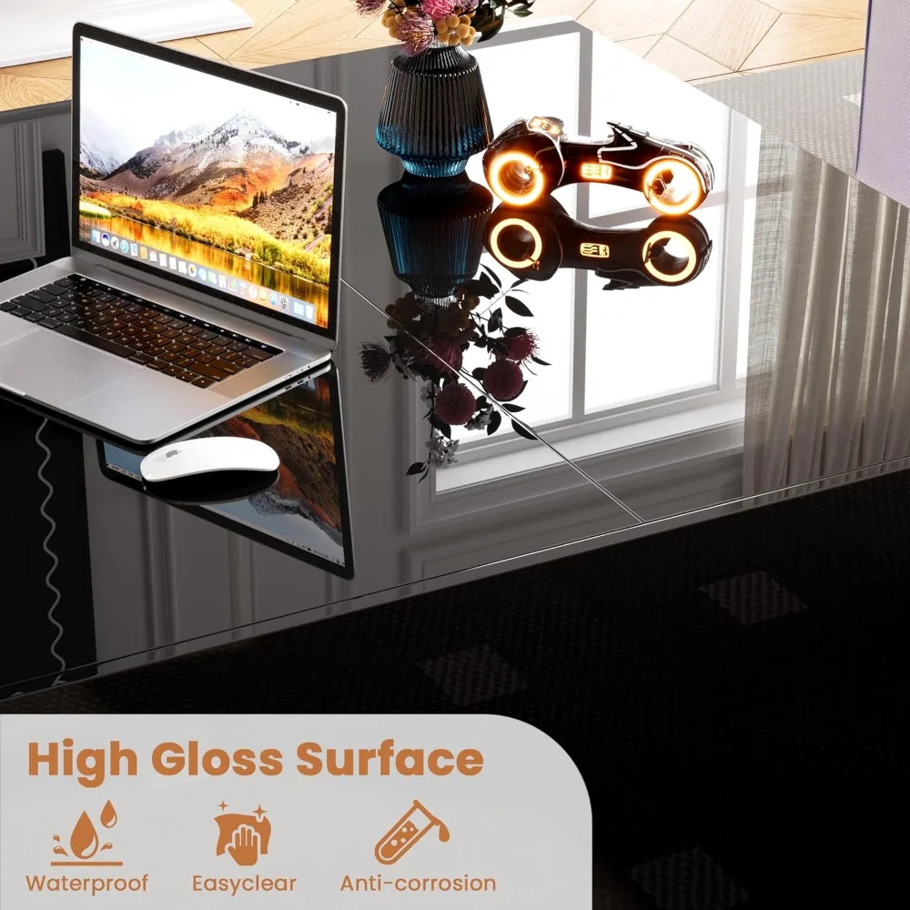 طاولة قهوة عالية اللمعان مع مساحة تخزين، وطاولة قهوة مربعة الشكل باللون الأسود مع غطاء LED وطاولة قهوة حديثة صغيرة #4