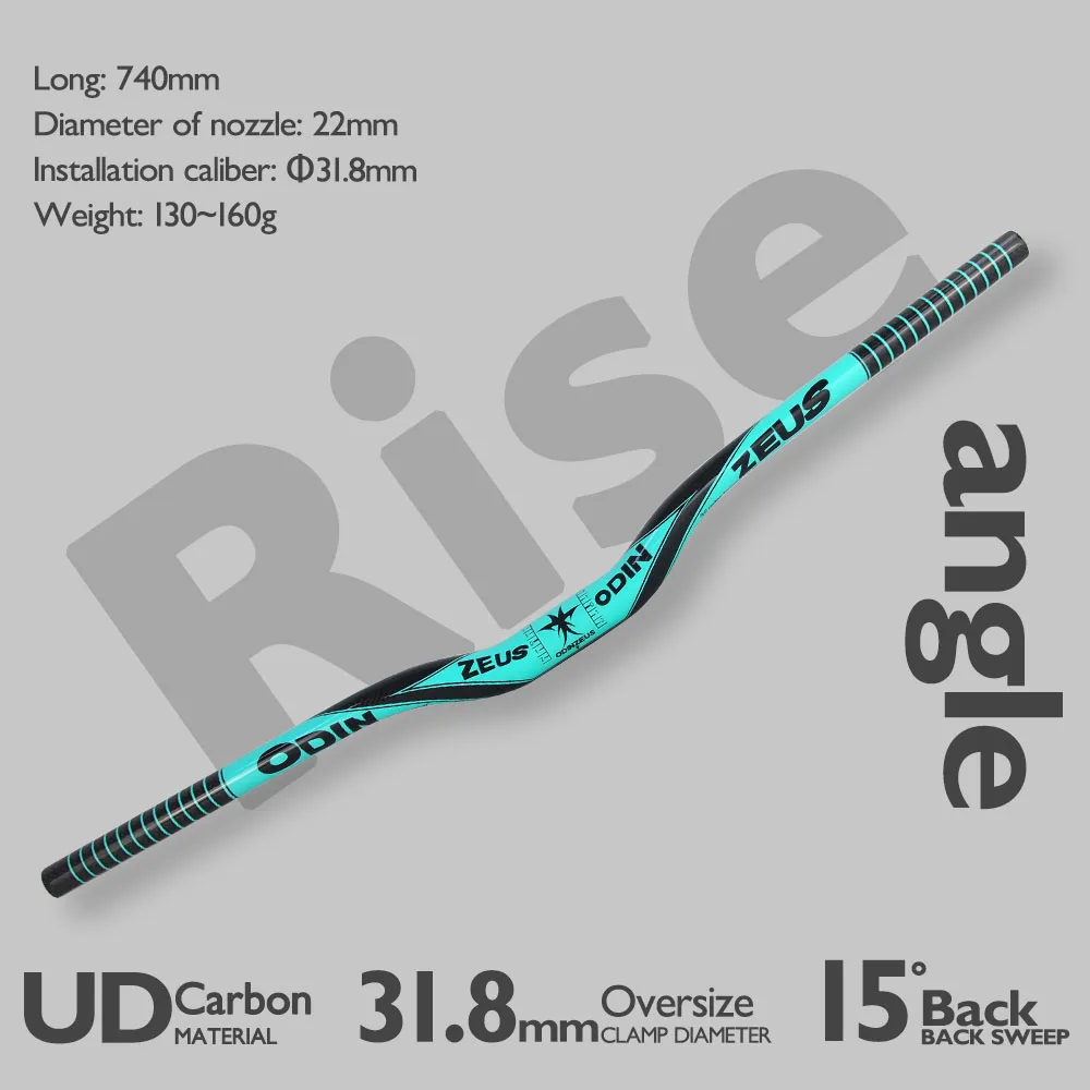 

ODINZEUS 10 color Full T800 Carbon MTB Handlebar Flat/Rise 31.8mm 15° Backsweep 160g 580-740mm 160KG UD/3K Glossy For mountain