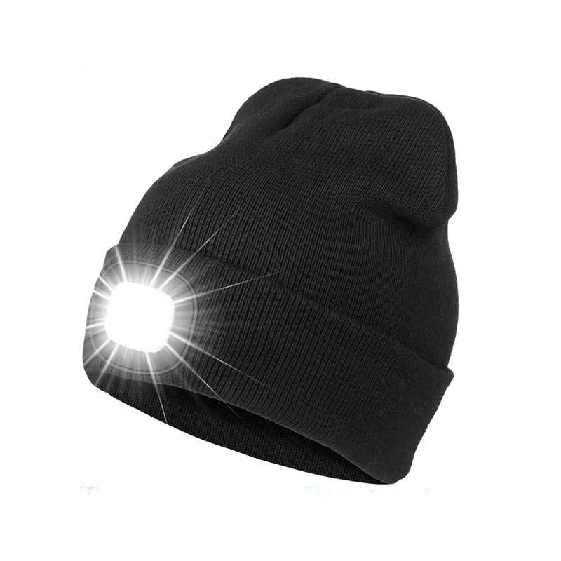 LED Lighted Beanie Cap Unisex Led Light Knitted Hat Winter Warm Hats Night Sports Hiking Running Camping Glow Cap with Head Lamp