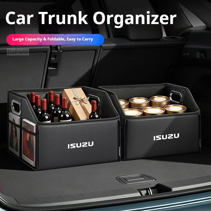 Car Trunk Storage Box, For ISUZU D-MAX I II III ASCENDER ELF Van KB Pickup 2013-2025 Leather Folding Organizador Car Accessories
