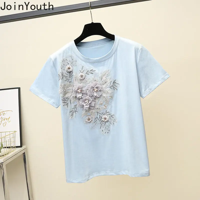 Magliette da donna bianche o-collo manica corta 3D Floral Summer Tees 2024 Ropa Mujer top oversize moda Casual t-shirt coreana 7 n700