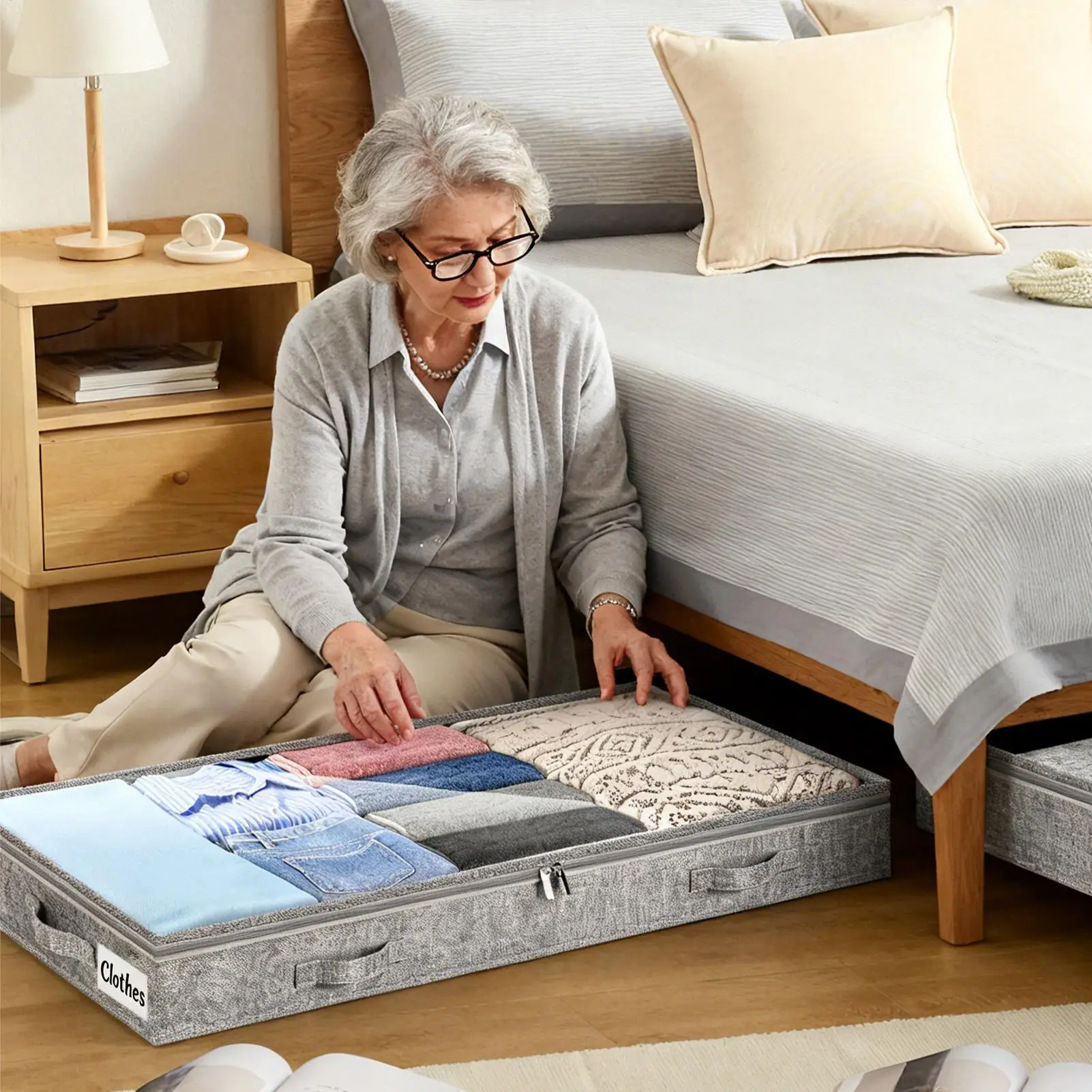 Rolling Underbed Storage Bins with Clear Lid, Large Capacity for Seasonal Clothes Blankets, Bedroom Dorm Organizer
