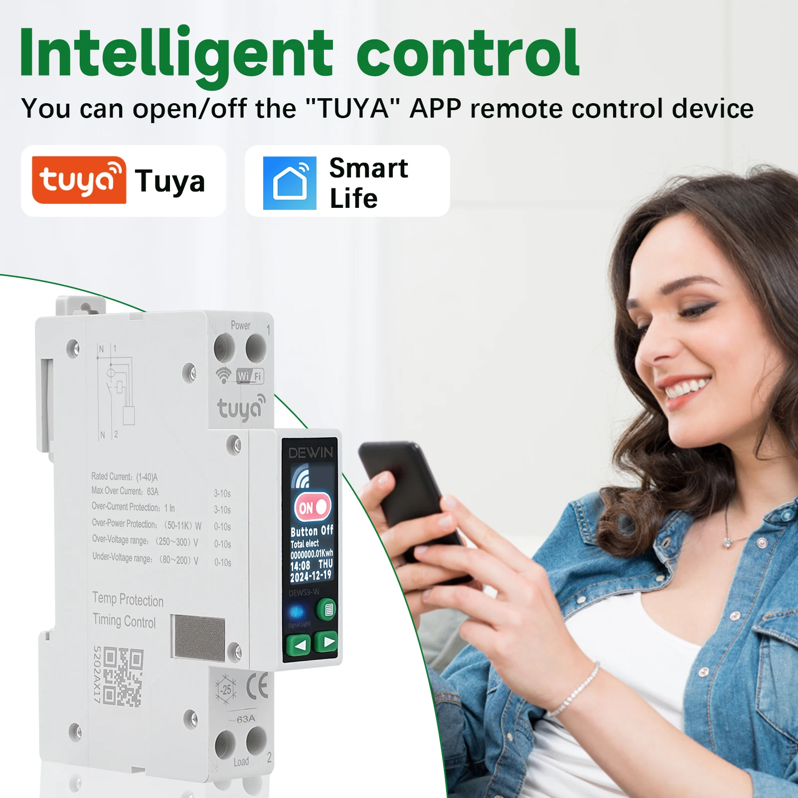 

Tuya WiFi Smart Circuit Breaker AC90-240V 40A Digital Display Power Energy Meter Remote Switch Smart Circuit Breaker Contactor
