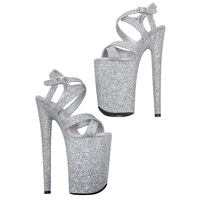 Leecabe 23CM/9inches glitter upper fashion trend exotic Platform Sexy  High Heels Sandals Pole Dance shoes