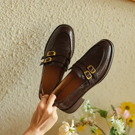 

British Style Small Leather Shoes Women Thick Sole Loafers 2024 New Spring and Summer Increase Single Shoe Brock Shoes A Slip-on