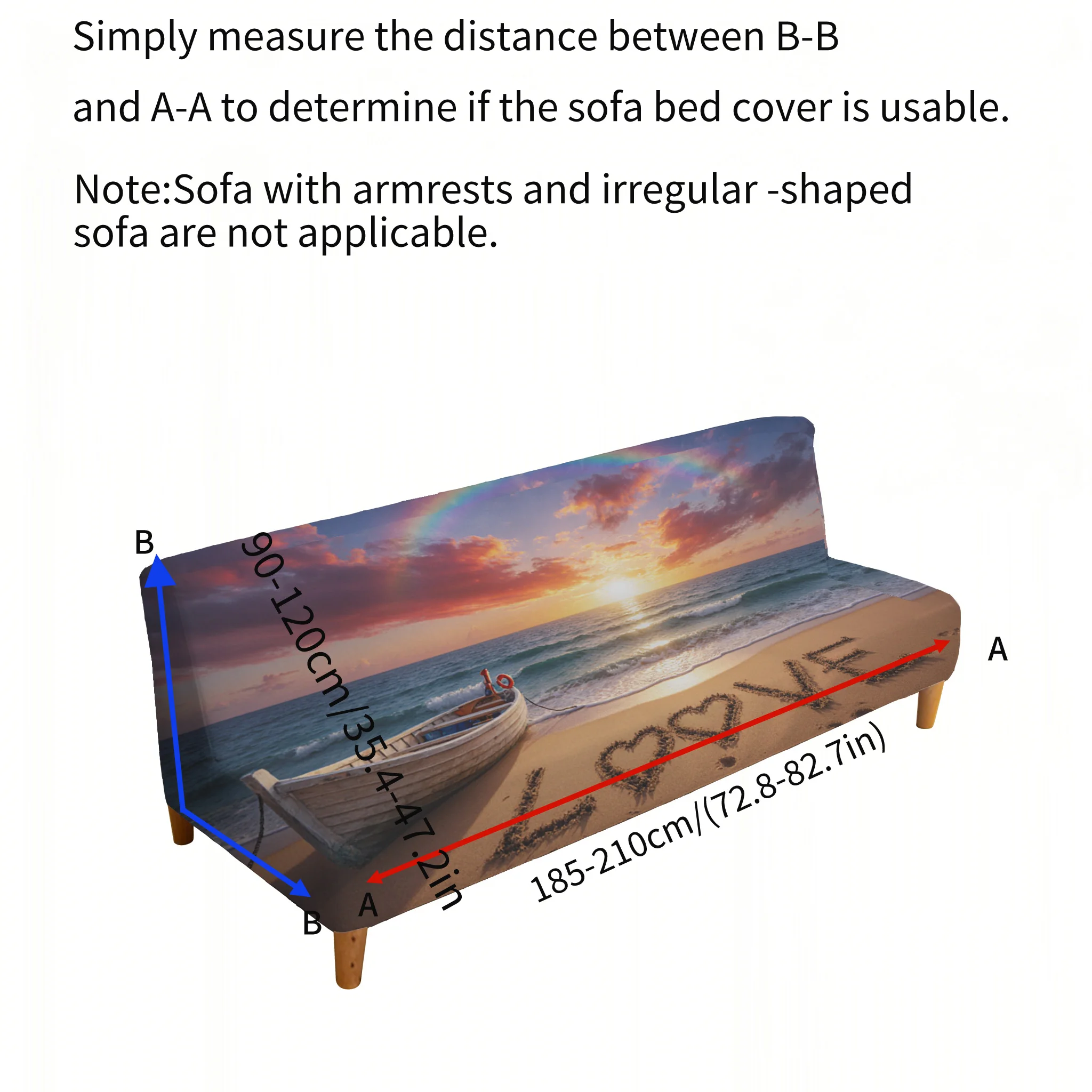 Armrest-free elastic sofa bed cover, living room home decoration, summer refreshing seaside printing pattern
