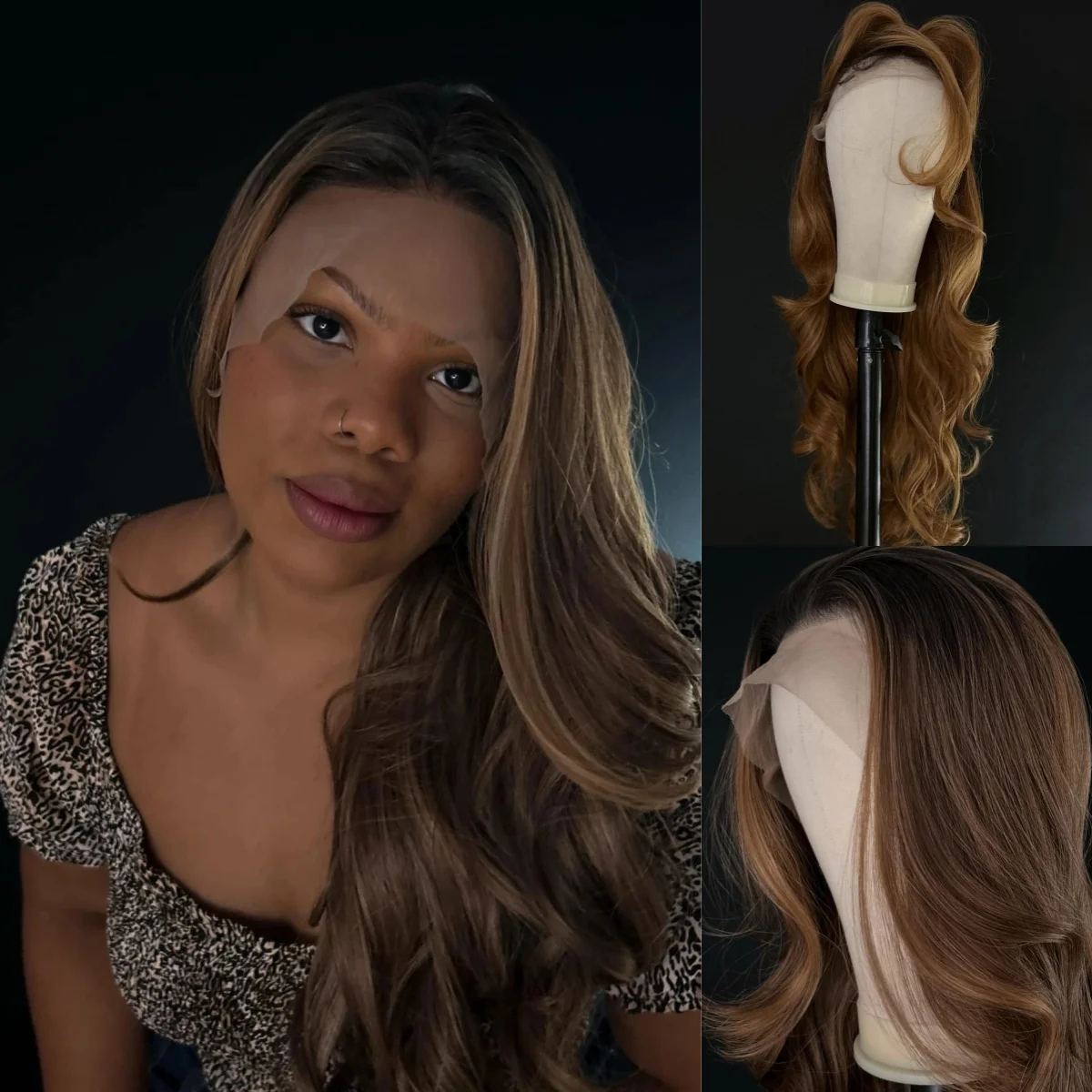 

Красивые медово-коричневые синтетические парики с кружевом, женские парики с эффектом омбре, объемные волны, 13*4 HD, прозрачное термостойкое волокно