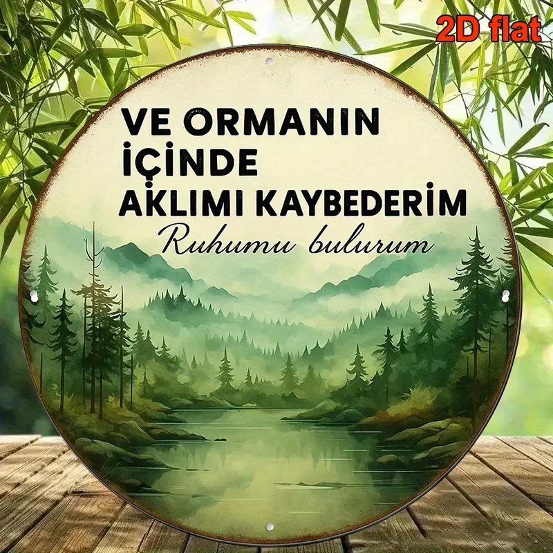 A Vintage Decorative Plaque Measuring 20.32X20.32 cm, Featuring a Round Aluminum Sign in Turkish, Themed Around 'Losing My Thoug