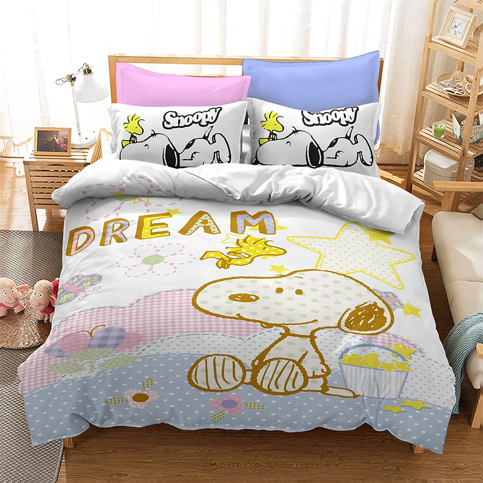 Snoopy Anime Happy Puppy Duvet Cover 3D Cute Printed Pillowcase Set Adult Children Comforter Bedding Home Fashion Boys Girls