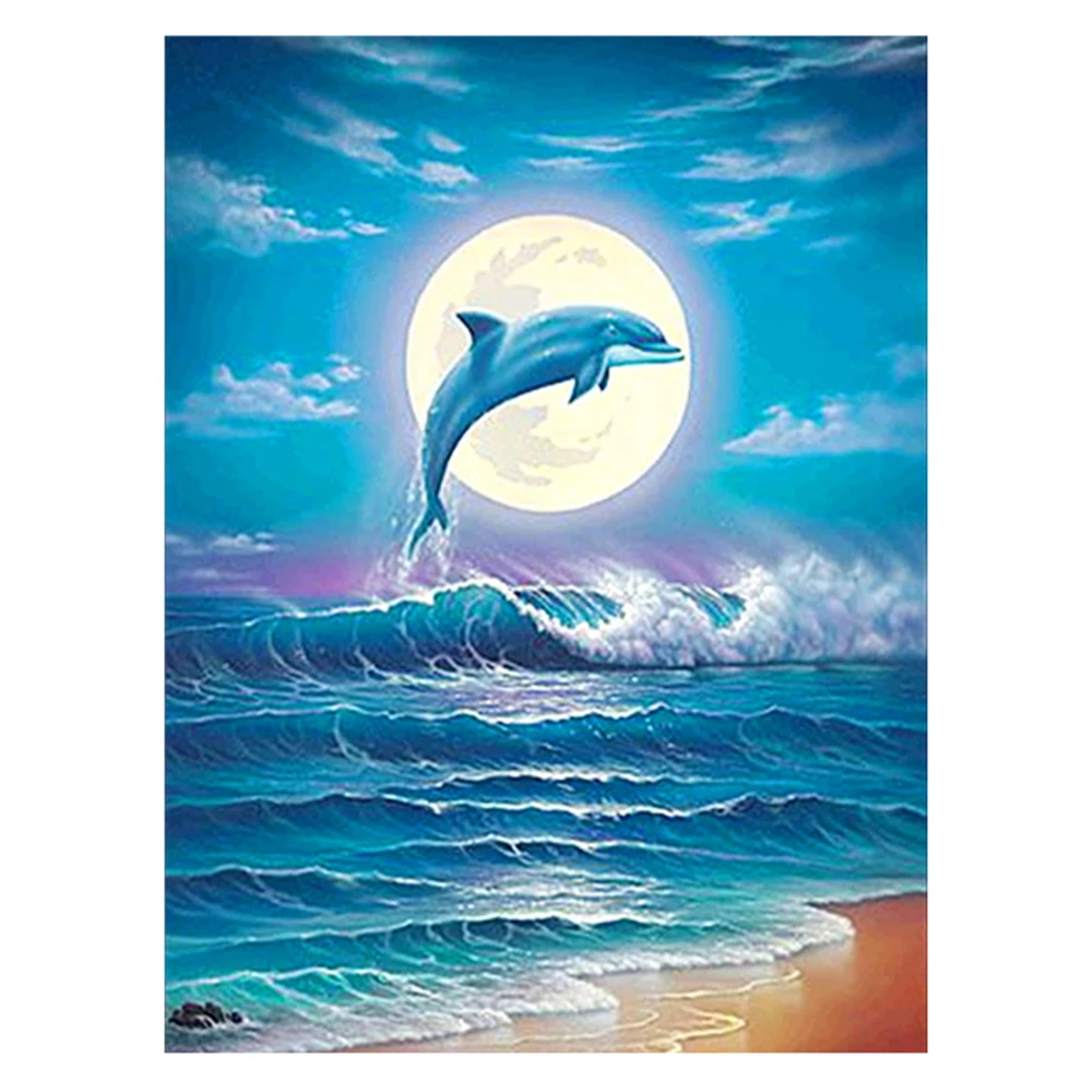 LZAIQIZG 5D Diamond Painting Dolphin Jumping Moon Diamond Embroidery Animal Picture Cross Stitch Handicraft Decoration For Home