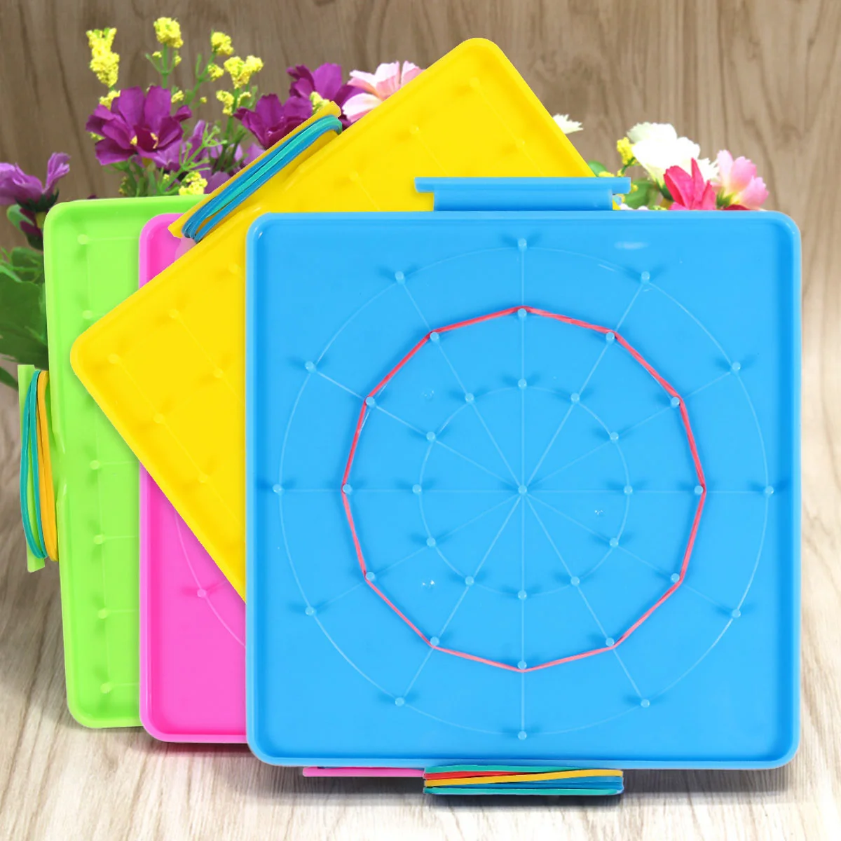 4 Pcs Peg Board Nail Plate Pegboard Geometric Shape Learning Tools Creative Geoboard Primary Mathematics Plastic Wooden