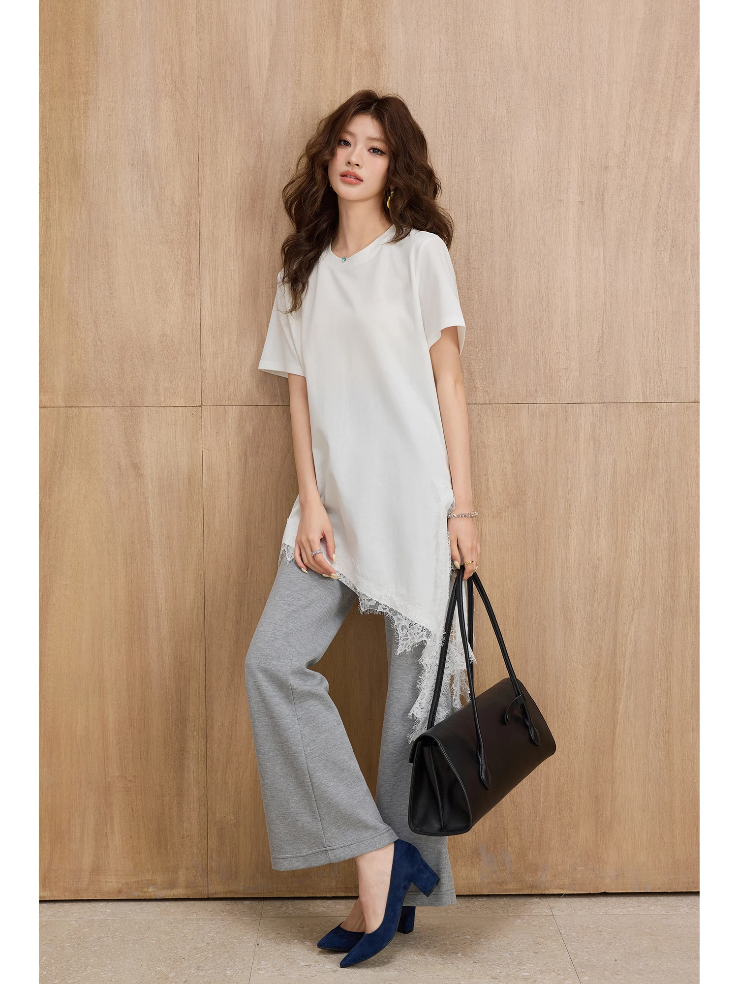 

MIUCO Grey Comfortable Elastic Casual Pants Women's High Waist Bell Bottoms Versatile Fashionable Straight Leg Daily Wear