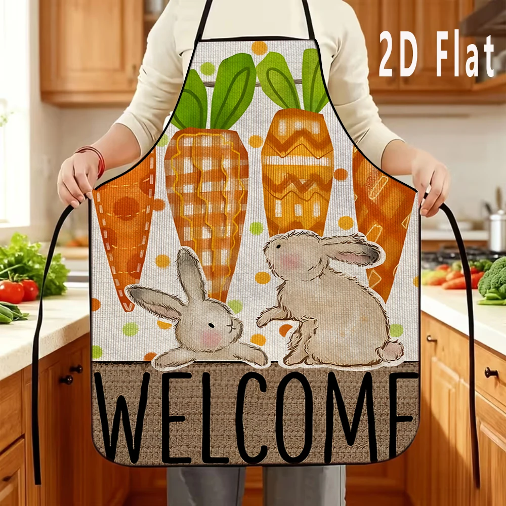 

Фартук с 2D-принтом милого кролика и моркови, 60x80 см, для кухни/ресторана, для барбекю, прочный и легко моется, 1 шт.