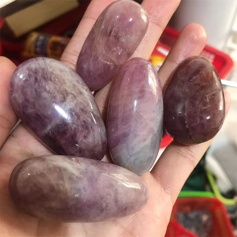 

Natural Quartz Crystal Polished Pink Amethyst Palm Stones Healing Reiki Massage Gemstones Feng Shui Decoration