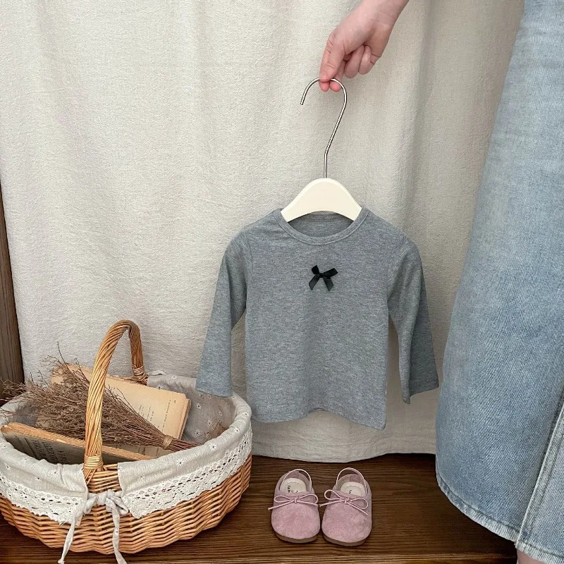 Shirts Baby Spring Autumn Tops Korean Style Girls Long Sleeve Bottom Shirt Baby Girls Bow Sweet Cute 2025