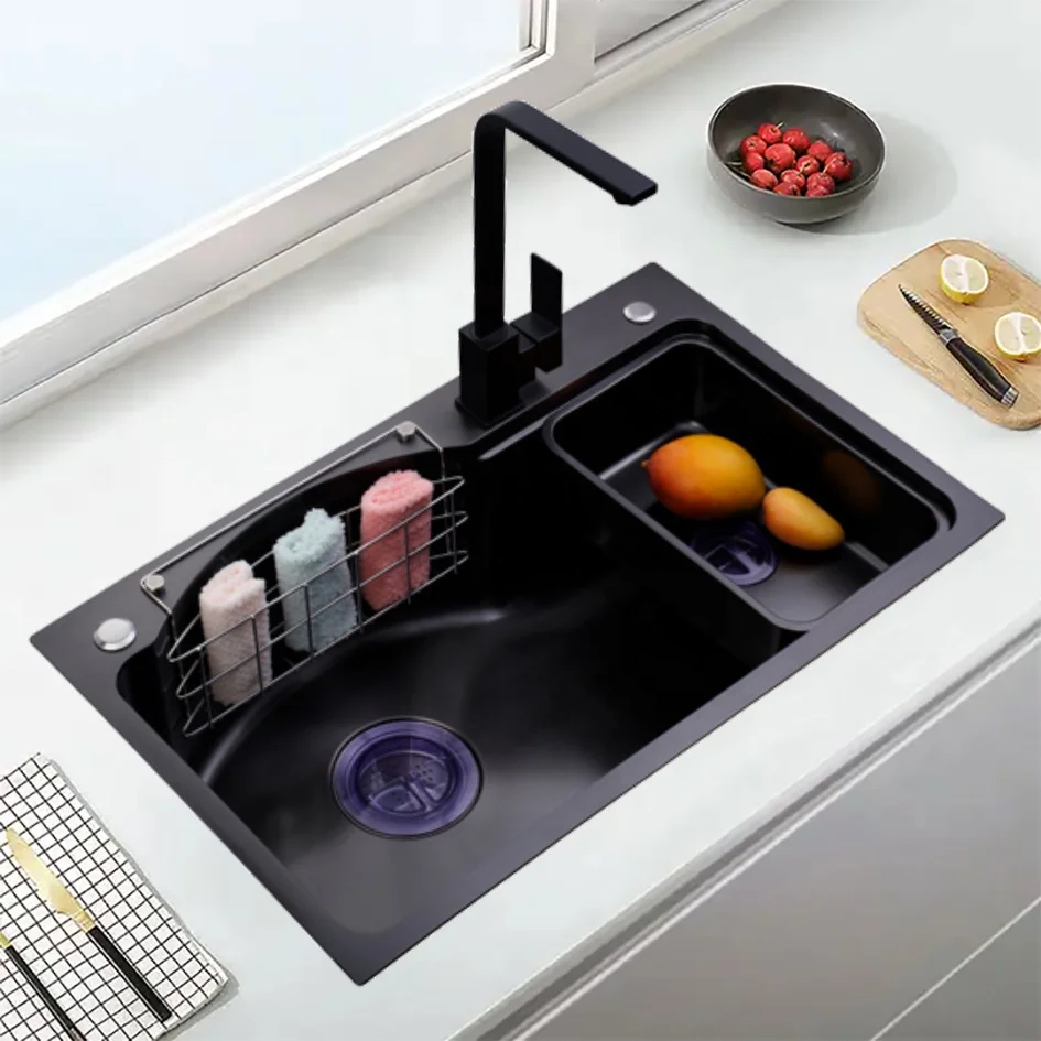 Nano Black 78x46 Washing Machine Household Fregadero Wash Basin Modern Kitchen Sink Stainless Steel With Kitchen Accessories