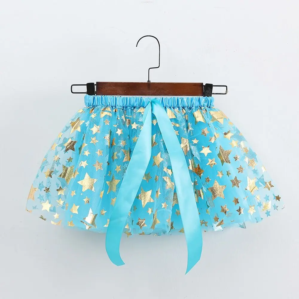 Fluffy Tulle Girls Tutu Skirts Elastic Waist Mesh Children's Tulle Skirt Ball Gown Star Sequins Pettiskirt Christmas Costume