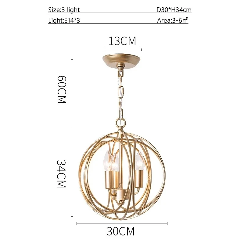 European Style Golden Retro Ring Ball Chandelier Living Room Bar Counter Bedroom Hotel Apartment Household Goods Crystal Lightin